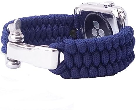 XUANTAI 38mm Apple Watch Band 550 Paracord Replacement Band with Outdoor Survival Stainless Steel Shackle (Navy Color)