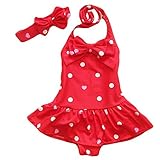 Jastore® Baby Girls Swimwear One Piece Swimsuits Beach Wear with Headband (2-3 Years, Red)