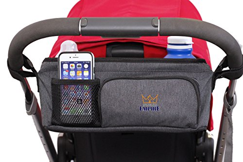 Universal Stroller Organizer with Cup Holders, Caddy Carry Handle & BONUS HOOK! Unique Collapsible Design & Firm Top Frame Structure means it WONT SAG & LOSE SHAPE like other baby stroller accessories