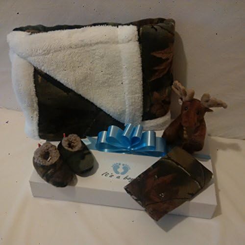 Baby Boy First Hunting Gift Package Bundle including blanket, slippers, moose, bib