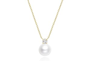 Desnuage 14K Gold Plated Single Pearl with Cubic Zirconia Pendant Necklace for Women Dainty Bridal Bridesmaid Wedding Jewelry