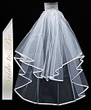 Classic White Wedding Veil with a Transparent Comb & Gold Bride to Be Satin Sash Kit as an idea for Inspired Bachelorette Night Party - Kape