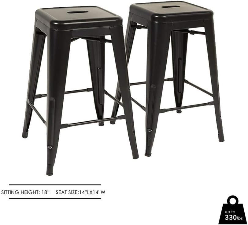 FDW Metal Bar Stools Set of 4 Counter Height Barstool Stackable Barstools 24 Inch 30 Inch Indoor Outdoor Patio Bar Stool Home Kitchen Dining Stool Backless Bar Chair (Black, 24"): Kitchen & Dining
