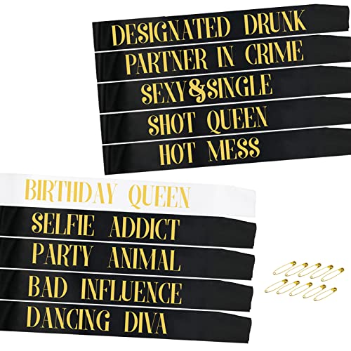 Capital Letters 9 Pieces Shining Black With 1 Piece White Sashs Gold Text Style