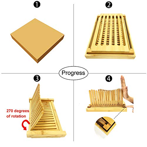 Bread Slicers for Homemade Bread with Crumb Catcher Tray, Compact Foldable Bamboo Bread Cutter Guide, 100 Bread Bags & 100 Twist Ties, Thickness Adjustable, Thick & Thin Slices 1/3", 3/8" and 1/2"