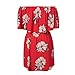 YOBECHO Women Summer Off Shoulder Strapless Floral Print Pleated Dresses (L, Red)