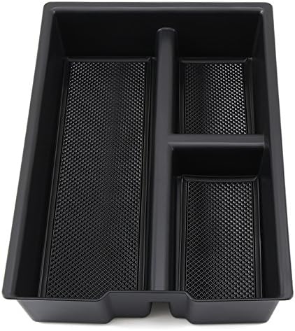 Vehicle Organized Console Device – Accessories For Dodge RAM 1500 Lower Center Console Tray (full console w/bucket seats ONLY)(2009-2018) - Black ABS Plastic Sturdy Matte Finish Rubber Tray Liner Easy