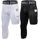 2 Pack Mens One Leg Compression Pants for Basketball, 3/4 Athletic Base Layer Tights, Running Leggings for Sports