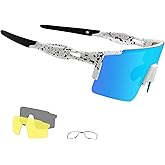 OULAIQI Cycling Sunglasses Polarized Sunglasses for Cycling Men Women with 1 Lens or 3 Interchangeable Lens Baseball Glasses