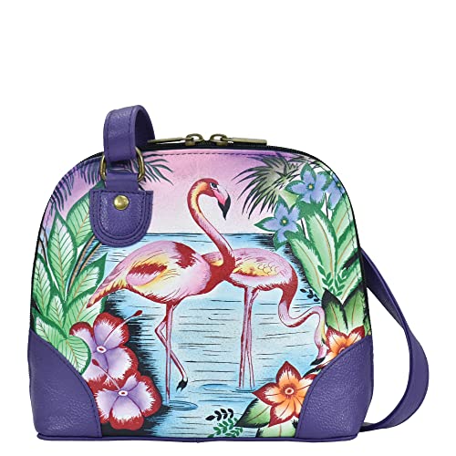 Anna by Anuschka Bolso pequeño de mujer de piel auténtica con cremallera | Organizador con múltiples compartimentos, Flamencos tropicales, Einheitsgröße