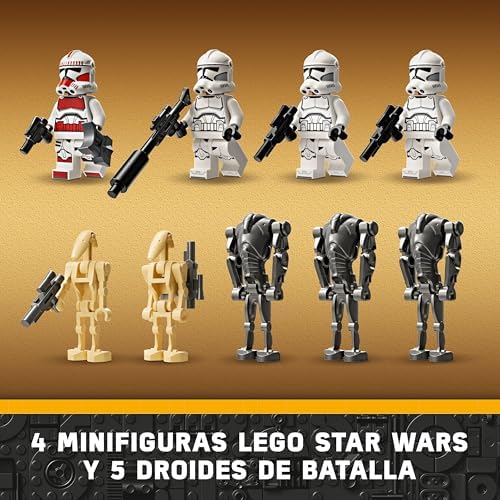Star Wars Pack de Combate: Soldado Clon y Droide de Combate, Juguete Infantil, Moto Speeder de Juguete, Figura Tri-Droide y Puesto Defensivo, Regalo para Niños y Niñas de 7 Años o Más 75372
