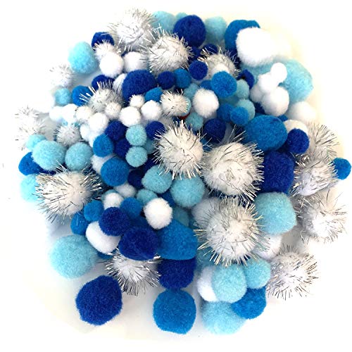 DOITEM 500 pcs Craft Pipe Cleaners Chenille Stems Bundle Including 100 Pipe Cleaners, 250 Pom Poms, 150 Wiggle Eyes, Blue and White