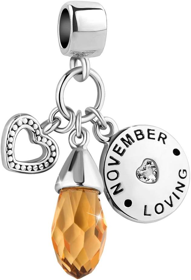 Heart Love Jan-Dec Simulated Birthstone Charm 12 Colors Teardrop Crystal Beads for Bracelets