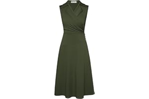 GRACE KARIN 2025 Women's Notch Lapel Ruched Wrap V Neck Business Work Dress Sleeveless A Line Midi Dress