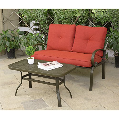 Cloud Mountain Patio Loveseat Outdoor 2 PCs Loveseat Furniture Set Garden Patio Love Seat Bench ...