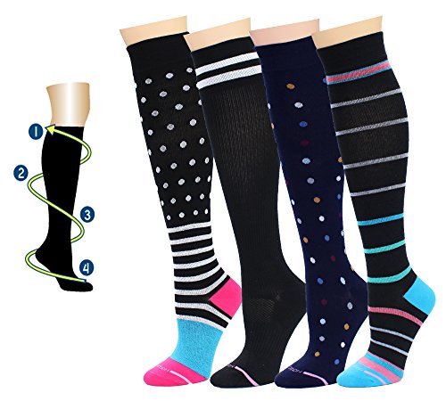 4 Pairs Dr. Motion Therapeutic Graduated Compression Women's Knee-hi Socks