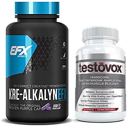Kre-Alkalyn (240 Capsules) & Testovox (60 Capsules) - High Performance Muscle Building Combo. Professional Strength Bodybuilding Supplement Stack