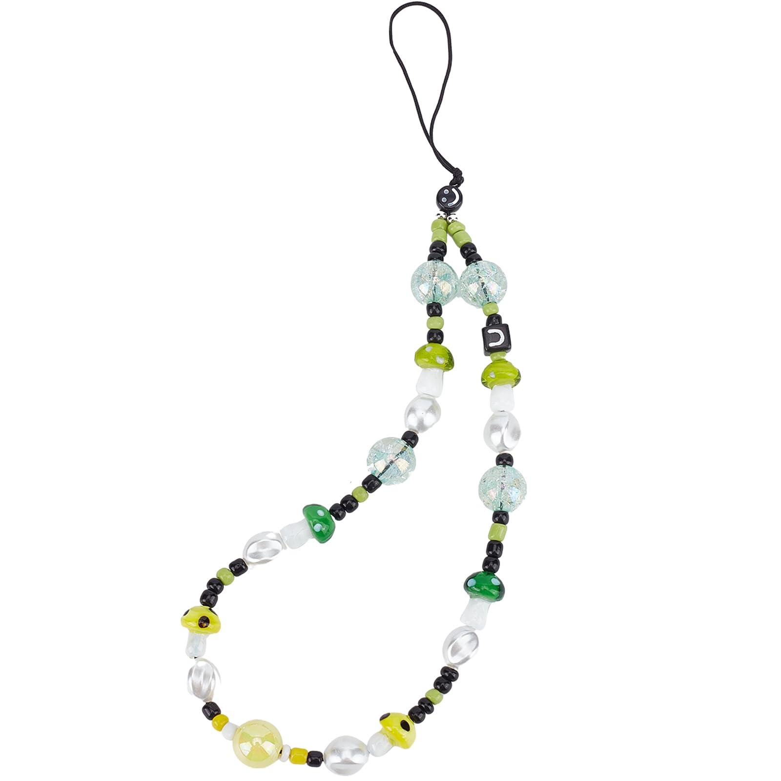 GORGECRAFT 239mm Green Yellow Mushroom Beaded Phone Charm Strap Detachable Phones Anti-Lost Chain Hands-Free Wrist Straps Cellphone Lanyard Beads Mobile Phone Bracelet for Women Girls