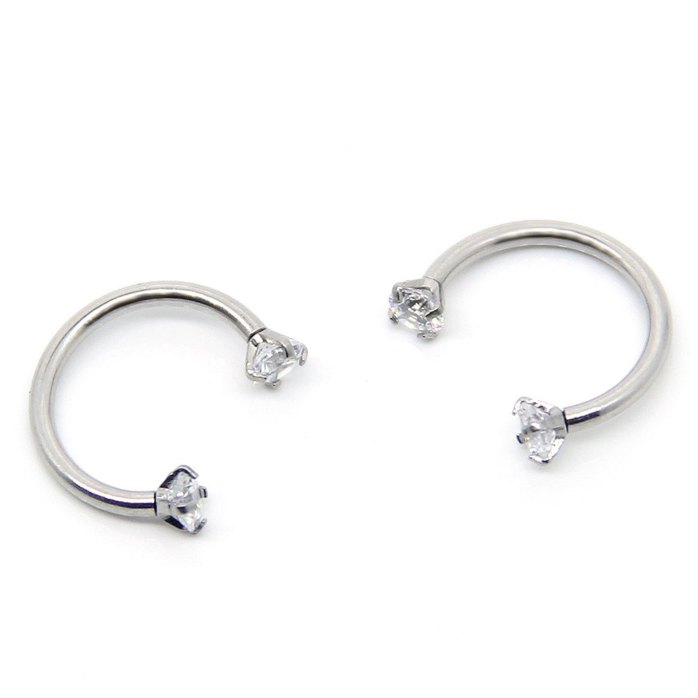 CrazyPiercing 2pcs 16G Clear Cubic Zirconia Stainless Steel Horseshoe Hoop Multi functional Captive Ring for Nose Daith Lip Eyebrow Nipple Ear Cartilage Helix Septum
