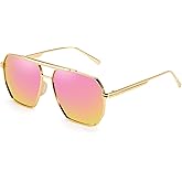 DreamCalf Tangle Free Aviator Sunglasses for Women Men Trendy Polarized Sunglasses with Double Bridge for Driving & Traveling