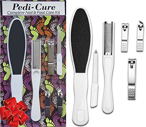 Essential Pedicure Set,6pc Gift Set.Pedicure Rasp & Foot File,Callus Remover ,Specialized Nail Clipper Set ,Sapphire Nail File Super Stocking Stuffers.Great Christmas, Gift Idea for Women,Men,