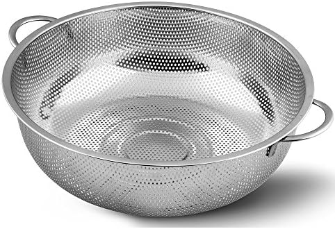 OTHERMAX 5-Quart Kitchen Stainless Steel Colander - Micro-Perforated Strainer for Fruits, Vegetables and Rice - Silver