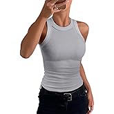 CHICME Womens Summer Sleeveless Tank Top Casual Ribbed Racerback Basic Fitted Thick Strap Shirts Tops