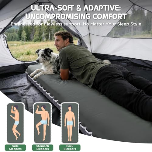 Elegear Colchoneta Inflable de Air & Foam Doble Capa, CumbreX™ Colchón de Camping de 10 cm Espuma Ultragruesa con Bolsa Inflable, Valor R 9.5 Colchoneta Portátil 4 Estacione para Viajes y Aire Libre