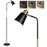 LALISU Floor Lamp Industrial Floor Lamps Reading Farmhouse Standing Lamp | Dimmable Rustic Floor Lamp Adjustable Metal Heads Indoor Task Lighting for Living Room Bedroom Office Home D&eacute;cor (Black)