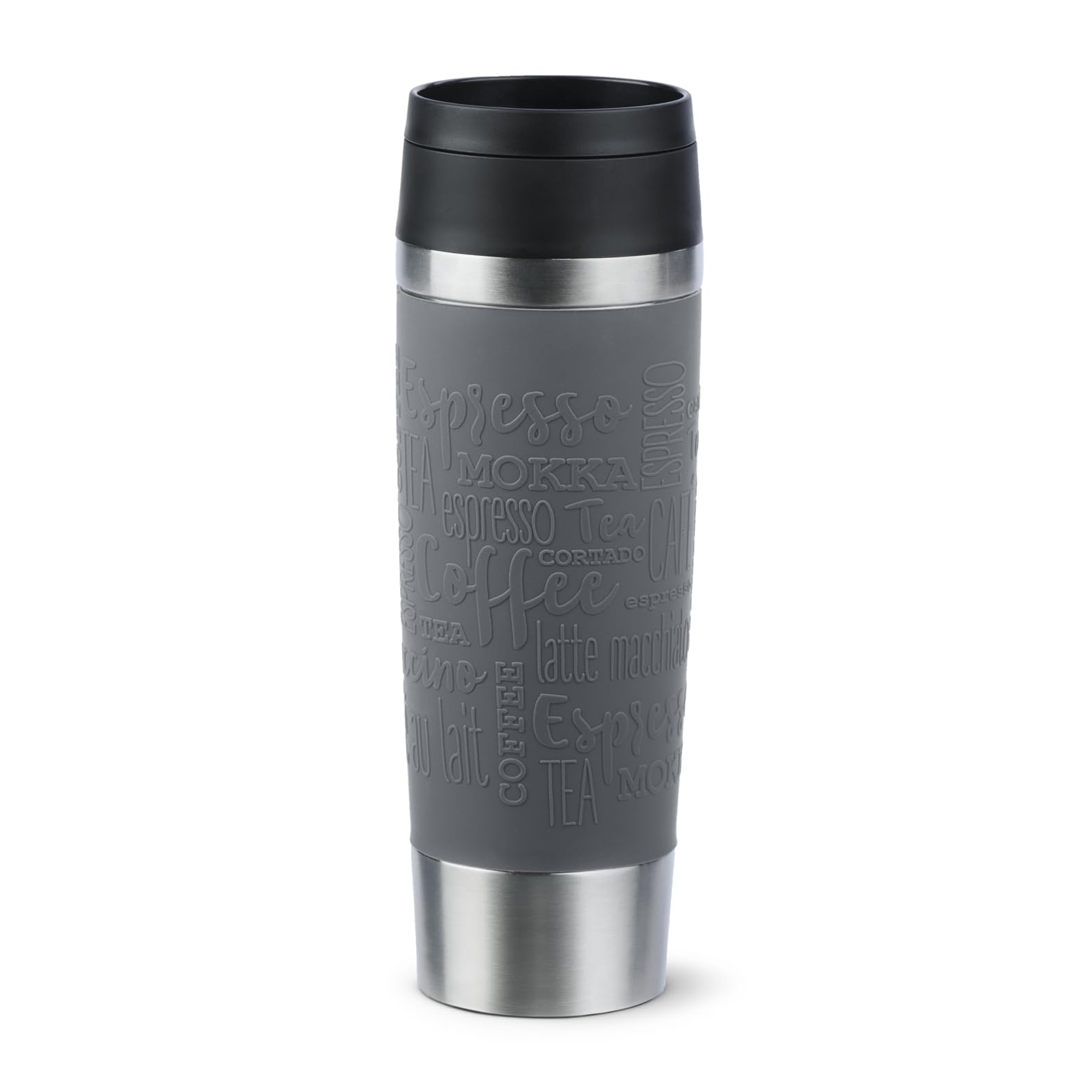 Emsa N20223 Travel Mug Classic Isolierbecher 0,5 Liter, neuer Komfort-Schraubverschluss, Edelstahl, 6h heiß und 12h kalt, 100% dicht, spülmaschinenfest, 360°-Trinköffnung, Dunkelgrau