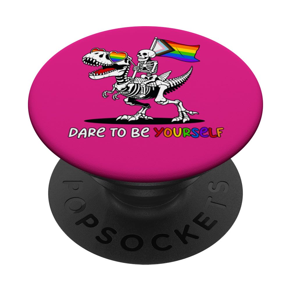 Dare To Be Yourself Pride Dinosaur T-Rex Rainbow Gay LGBTQ PopSockets Swappable PopGrip