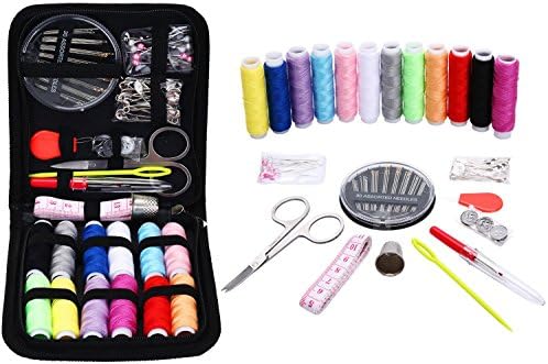 Sewing Kit for Travel,Mini sew kits supplies with 74 Portable Basic Sewing Accessories &amp; 12 Color Spools of Thread for Beginners,Traveller,Emergency,Family starter to Mending and Repair