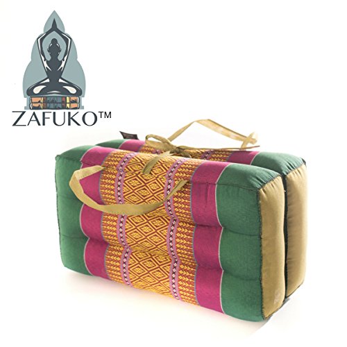 Zafuko Yoga, Meditation, Kundalini and Pilates Foldable Cushion (Zafu) for on-The-go Block, Bolster, Floor Pillow, Prop - 100% Organic Kapok Fiber Filling - Standard/Medium Size (Green & Violet)