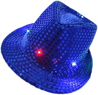 STRESS SPINNER Unisex Adult Children LED Flashing Party Glitter Blinking Sequins Jazz Hats Cap Light Up Costume Accessory (Adult, Blue)