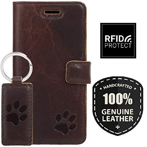 SURAZO Case Designed for iPhone 7, Leather Keychain, RFID, Real Leather Phone Cover Handmade in EU, Wallet Type, Card Slots, Secure Closure, Stand Function, Western Dark Brown
