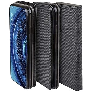 Moozy Cover per Oppo Find X2 PRO, Nero - Custodia a Libro Flip Smart Magnetica con Appoggio e Porta Carte - immagine 4