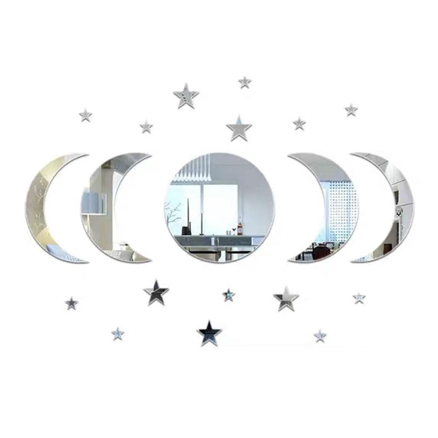 20 Pieces of Moon and Star Wall Stickers, Decorative Wall Stickers, Mirror Wall Stickers, Home Decoration Supplies, Creative Wall Stickers, Acrylic Decorative Wall Stickers