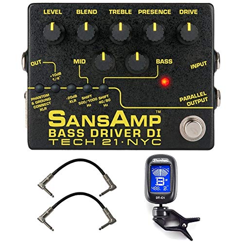 Tech 21 SansAmp Bass Driver DI V2 Bundle with 2 Patch Cables and Clip-On Tuner