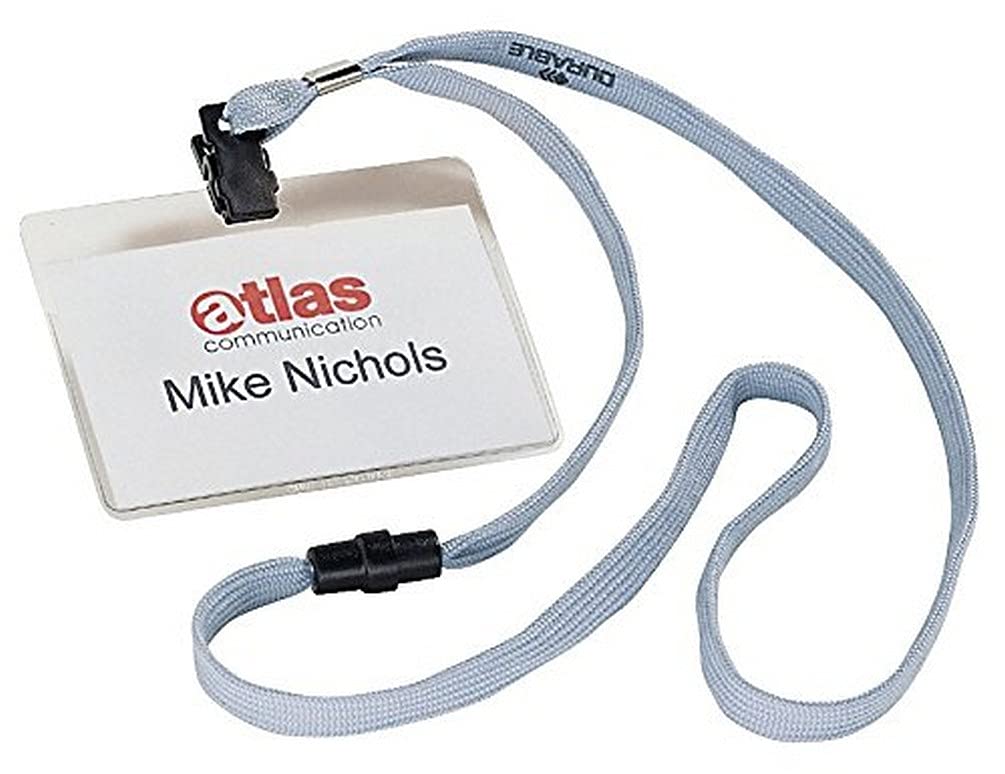 Durable Name Badge 60 x 90 mm with Grey Lanyard Transparent | Pack of 10 Badges | Includes Blank Insert Cards | Ideal for Events and Visitor Management