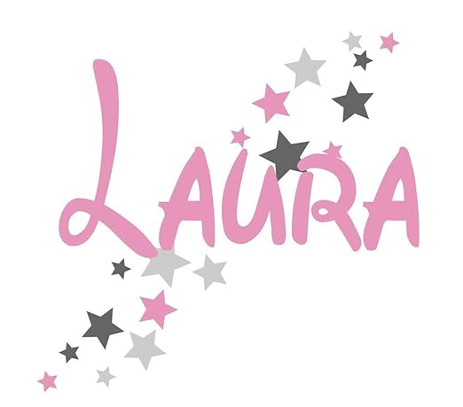 Türaufkleber mit Wunschnamen, 73064-29cm-tricolore-rosa-dunkelgrau-grau, Sterne Mädchenzimmer, Kinderzimmer Mädchen, Wandaufk