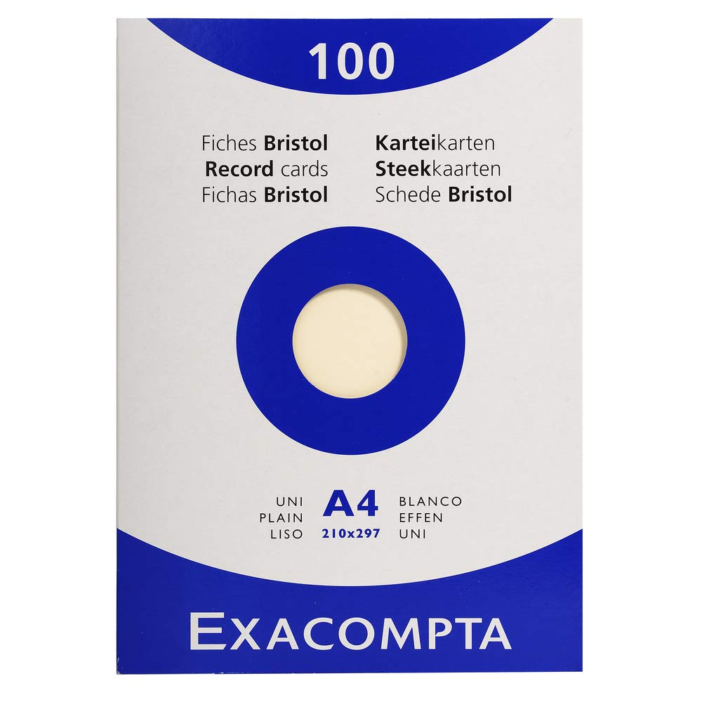 Exacompta - Ref 13356E - Bristol Plain Record Cards (Pack of 100) - A4 in Size, 205gsm Card, Compatible with Printers - Suitable for Exam Revision & Notes - Ivory โ image 1