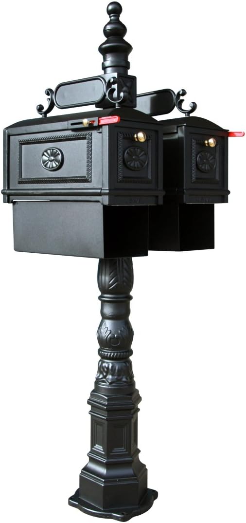 Double Mailbox with Post and Newspaper Holder, Decorative