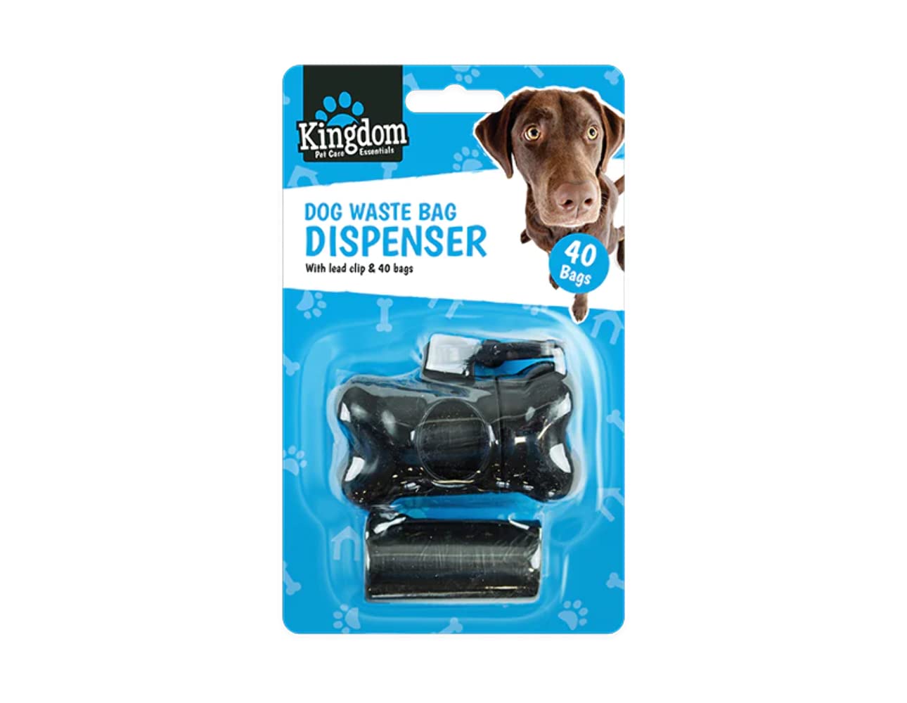 Kingdom Black Bone Shaped Dog Poo Bag Dispenser With 40 Bags & Clip For Lead Keys Bag Pet Waste Disposal