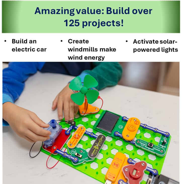 Snap Circuits Green Energy Electronics Exploration Kit | Over 125 Exciting STEM Projects | Full Color Project Manual | 45+ Snap Circuits Parts | STEM Educational Toys for Kids 8+