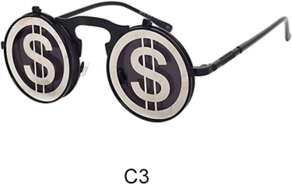 HUYANJING Unique Steampunk Sunglasses Men Women Designer Round Flip Up Sun Glasses Clip Uv400 Vintage Retro Hip Hop Sunglass