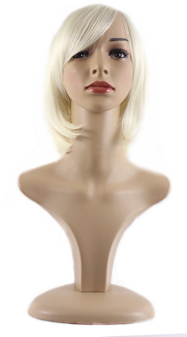 Xiaoyu Lifelike Oblique Bangs Short Straight BOB Wigs - Beige