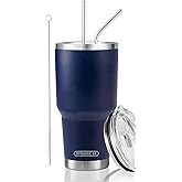 D·S 30 oz Navy Tumbler Stainless Steel Double Wall Vacuum Insulated Mug with Straw and Lid, Cleaning Brush for Cold and Hot Beverages