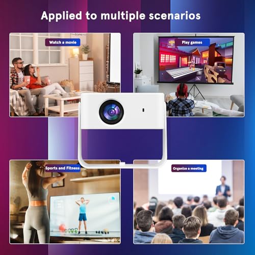 Proyector Portátil Inteligente WiFi Bluetooth, 4K Soportado Nativo 1080P con Android 11, Soporte Giratorio, Compatible con Teléfonos Móviles, para Cine en Casa y Camping al Aire Libre