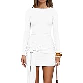 Misng Women's Sexy Long Sleeve Bodycon Mini Dresses Ruched Club Party Short Dress