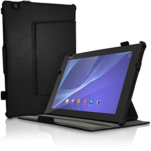 iGadgitz Premium Executive Black PU Leather Case Cover for Sony Xperia Z4 Tablet SGP712 SGP771 with Multi-Angle Viewing stand + Auto Sleep Wake + Hand Strap + Screen Protector